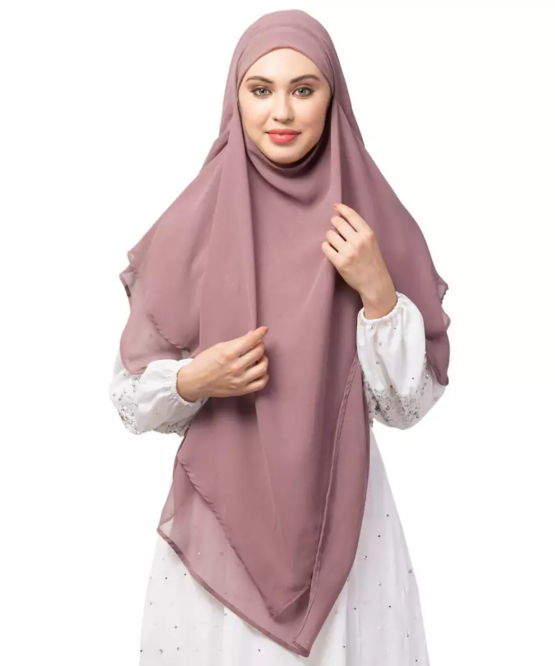 Mauve pink Polyester georgette Triangle tow layers tie at back Ready to wear Hijab cum Naqab