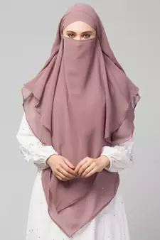 mauve georgette two-layer tie-back ready-to-wear hijab cum naqab