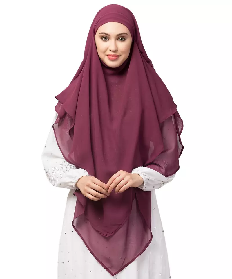 Plum Polyester georgette Triangle tow layers tie at back Ready to wear Hijab cum Naqab