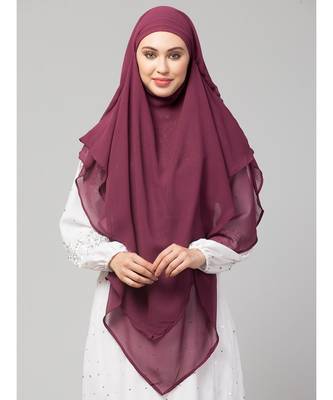 Plum Polyester georgette Triangle tow layers tie at back Ready to wear Hijab cum Naqab 2