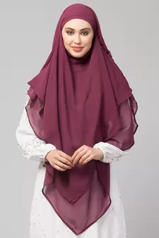Plum Polyester georgette Triangle tow layers tie at back Ready to wear Hijab cum Naqab