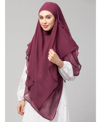 Plum Polyester georgette Triangle tow layers tie at back Ready to wear Hijab cum Naqab 3