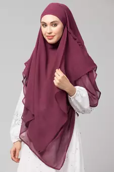 Plum Polyester georgette Triangle tow layers tie at back Ready to wear Hijab cum Naqab