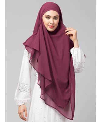 Plum Polyester georgette Triangle tow layers tie at back Ready to wear Hijab cum Naqab 4