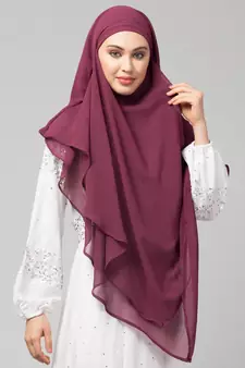 Plum Polyester georgette Triangle tow layers tie at back Ready to wear Hijab cum Naqab