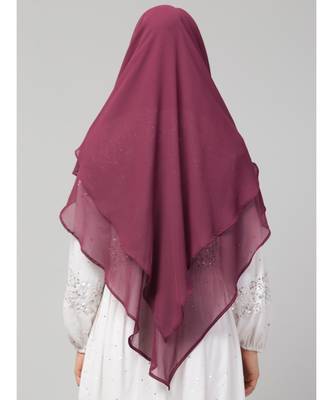 Plum Polyester georgette Triangle tow layers tie at back Ready to wear Hijab cum Naqab 5