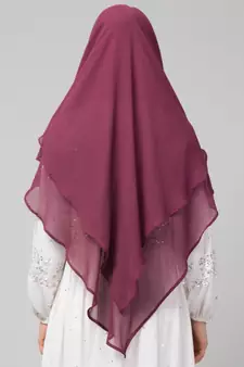 Plum Polyester georgette Triangle tow layers tie at back Ready to wear Hijab cum Naqab