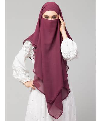 Plum Polyester georgette Triangle tow layers tie at back Ready to wear Hijab cum Naqab 6