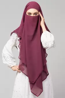 Plum Polyester georgette Triangle tow layers tie at back Ready to wear Hijab cum Naqab