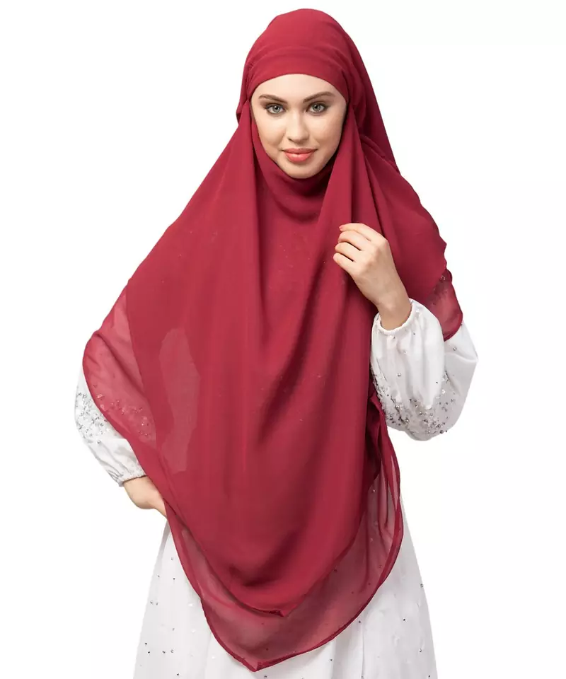 Maroon Polyester georgette Triangle tow layers tie at back Ready to wear Hijab cum Naqab