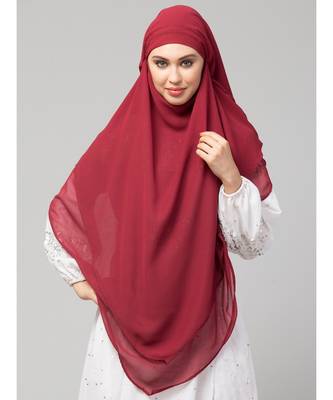 Maroon Polyester georgette Triangle tow layers tie at back Ready to wear Hijab cum Naqab 2