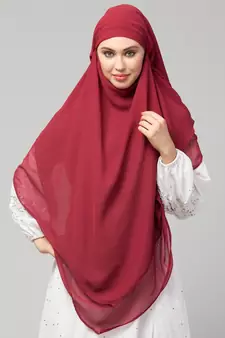Maroon Polyester georgette Triangle tow layers tie at back Ready to wear Hijab cum Naqab