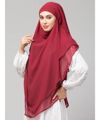 Maroon Polyester georgette Triangle tow layers tie at back Ready to wear Hijab cum Naqab 3