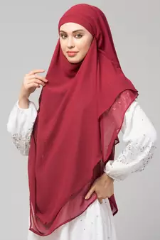 Maroon Polyester georgette Triangle tow layers tie at back Ready to wear Hijab cum Naqab