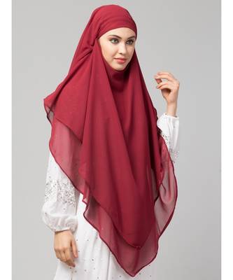 Maroon Polyester georgette Triangle tow layers tie at back Ready to wear Hijab cum Naqab 4