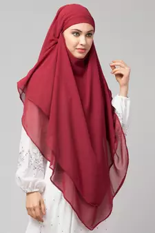 Maroon Polyester georgette Triangle tow layers tie at back Ready to wear Hijab cum Naqab
