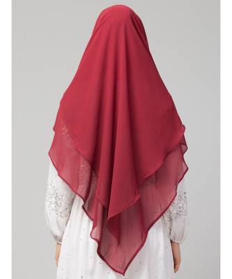 Maroon Polyester georgette Triangle tow layers tie at back Ready to wear Hijab cum Naqab 5