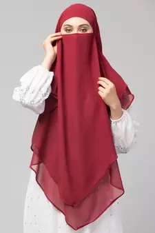 Maroon Polyester georgette Triangle tow layers tie at back Ready to wear Hijab cum Naqab