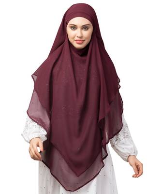 Wine Polyester georgette Triangle tow layers tie at back Ready to wear Hijab cum Naqab 1