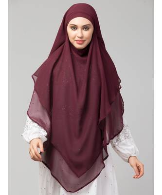 Wine Polyester georgette Triangle tow layers tie at back Ready to wear Hijab cum Naqab 2