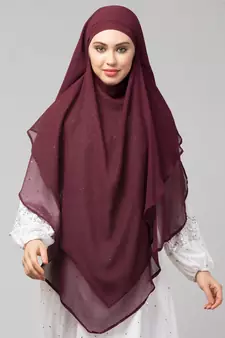Wine Polyester georgette Triangle tow layers tie at back Ready to wear Hijab cum Naqab