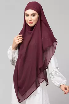 Wine Polyester georgette Triangle tow layers tie at back Ready to wear Hijab cum Naqab