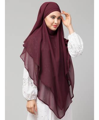 Wine Polyester georgette Triangle tow layers tie at back Ready to wear Hijab cum Naqab 4