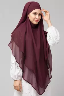 Wine Polyester georgette Triangle tow layers tie at back Ready to wear Hijab cum Naqab