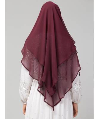 Wine Polyester georgette Triangle tow layers tie at back Ready to wear Hijab cum Naqab 5