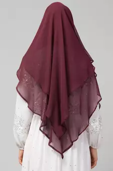 Wine Polyester georgette Triangle tow layers tie at back Ready to wear Hijab cum Naqab