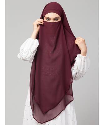 Wine Polyester georgette Triangle tow layers tie at back Ready to wear Hijab cum Naqab 6