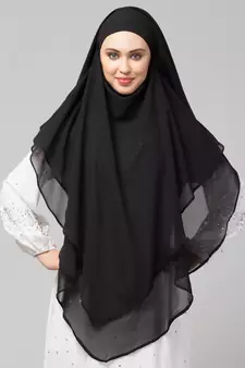 nazneen hijab naqab black georgette tie back