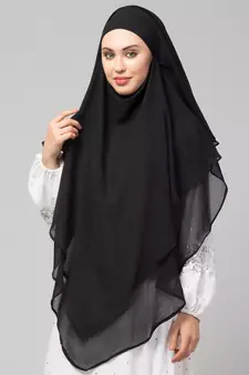 nazneen hijab naqab black georgette tie back