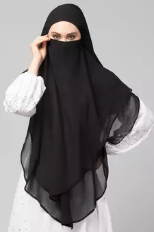 nazneen hijab naqab black georgette tie back