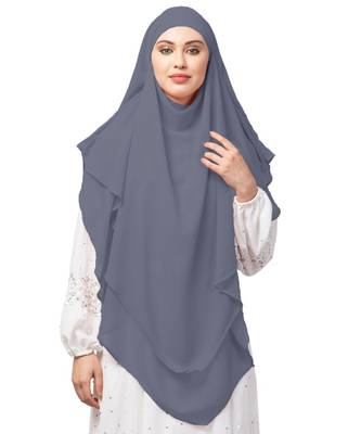 Grey Polyester georgette Triangle tow layers tie at back Ready to wear Hijab cum Naqab 1