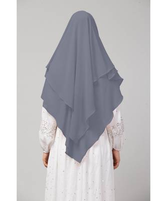 Grey Polyester georgette Triangle tow layers tie at back Ready to wear Hijab cum Naqab 3