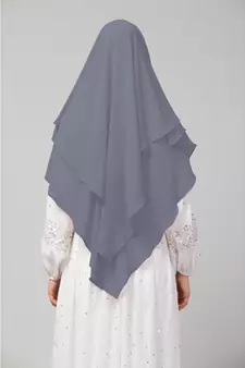 Grey Polyester georgette Triangle tow layers tie at back Ready to wear Hijab cum Naqab