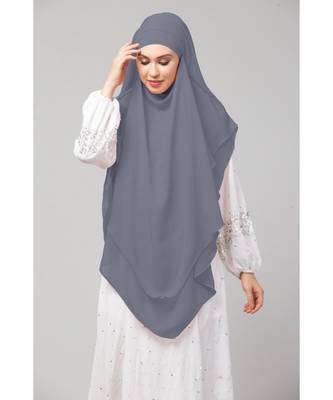 Grey Polyester georgette Triangle tow layers tie at back Ready to wear Hijab cum Naqab 4