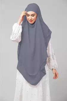 Grey Polyester georgette Triangle tow layers tie at back Ready to wear Hijab cum Naqab