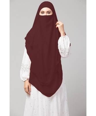 Brown  Polyester georgette Triangle tow layers tie at back Ready to wear Hijab cum Naqab 2