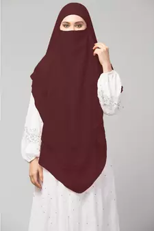 Brown  Polyester georgette Triangle tow layers tie at back Ready to wear Hijab cum Naqab