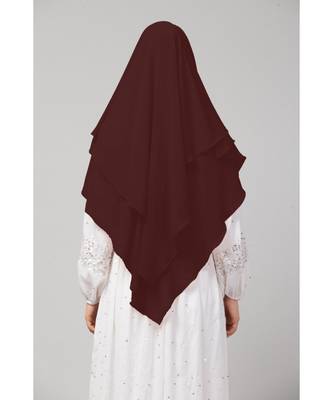 Brown  Polyester georgette Triangle tow layers tie at back Ready to wear Hijab cum Naqab 3