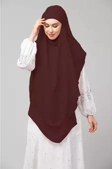 Brown  Polyester georgette Triangle tow layers tie at back Ready to wear Hijab cum Naqab