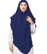 Navy  Polyester georgette Triangle tow layers tie at back Ready to wear Hijab cum Naqab