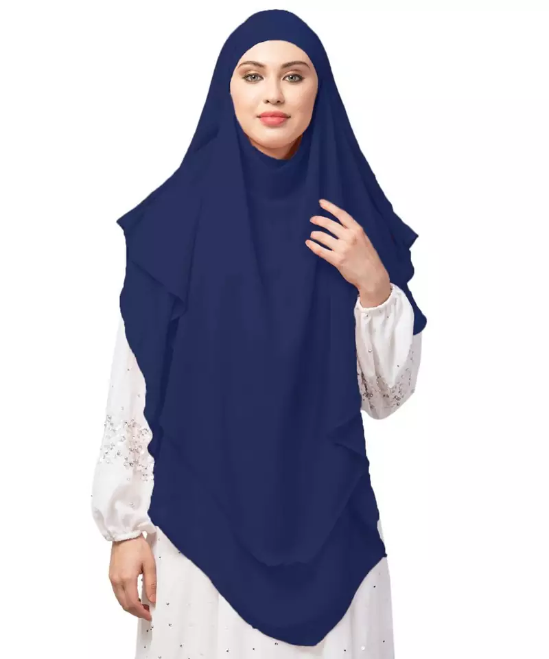 Navy  Polyester georgette Triangle tow layers tie at back Ready to wear Hijab cum Naqab
