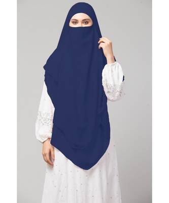 Navy  Polyester georgette Triangle tow layers tie at back Ready to wear Hijab cum Naqab 2