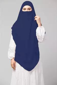 Navy  Polyester georgette Triangle tow layers tie at back Ready to wear Hijab cum Naqab