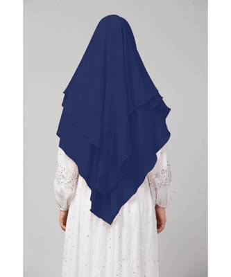 Navy  Polyester georgette Triangle tow layers tie at back Ready to wear Hijab cum Naqab 3