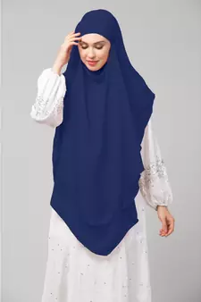 Navy  Polyester georgette Triangle tow layers tie at back Ready to wear Hijab cum Naqab