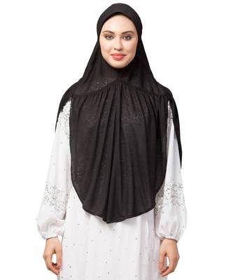 Black 100% Viscose Knits/ Hosiery gathered Instant Ready to Wear Prayer Hijab 1
